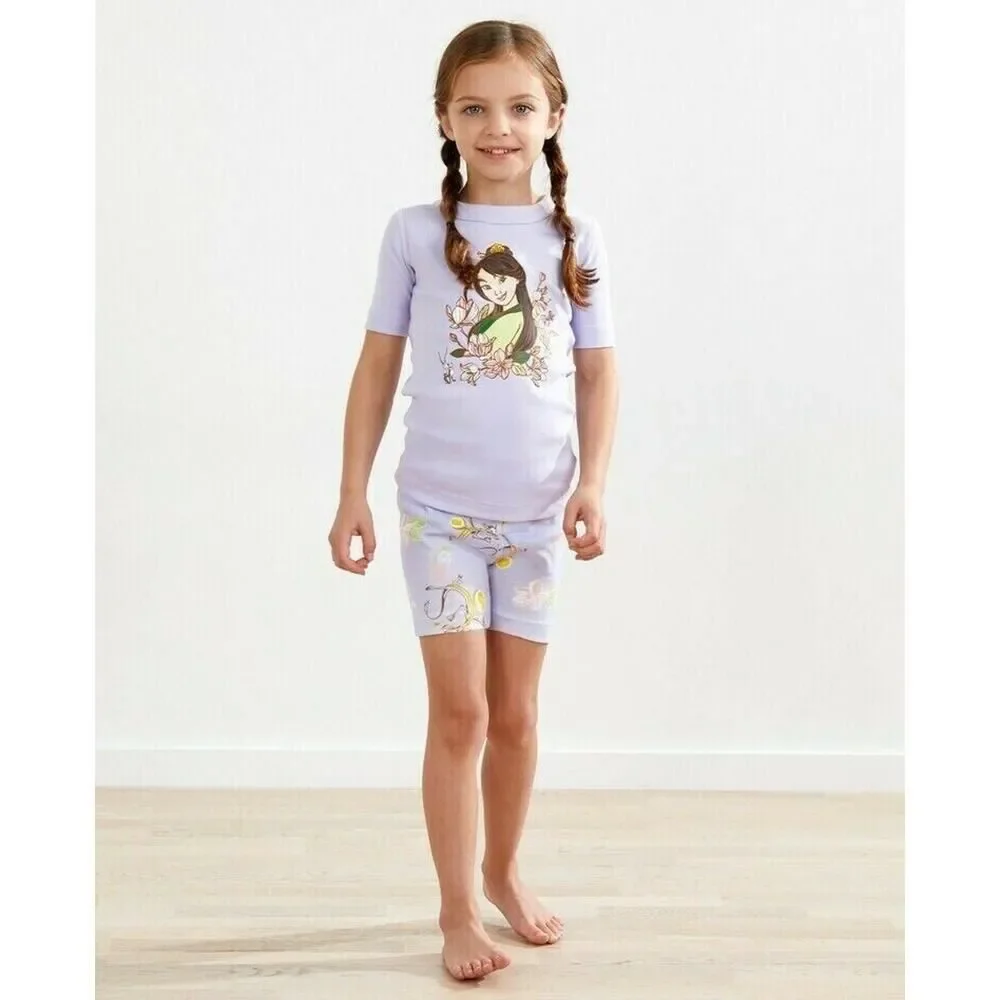 Hanna Andersson Mulan Purple Short Johns Pajamas PJs Set Disney Princess 90 3 3T